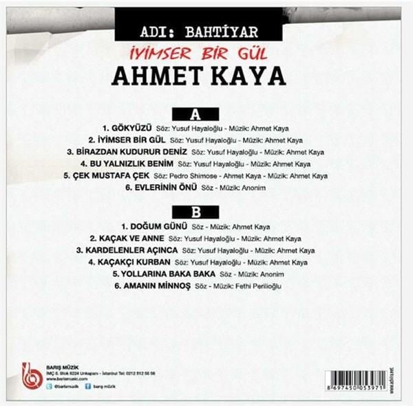 Ahmet Kaya - Adı Bahtiyar - İyimser Bir Gül (Plak)